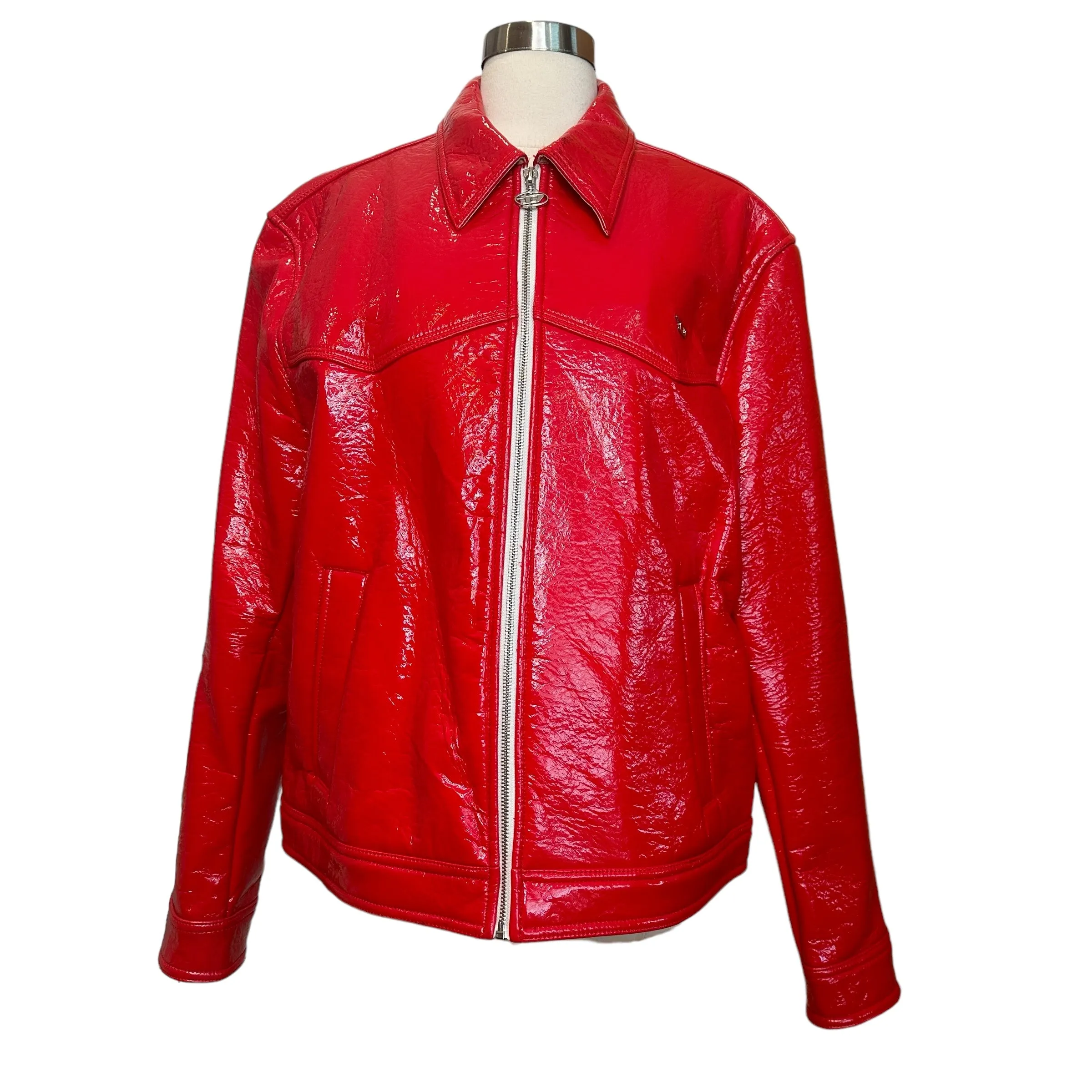 Red Patent Bomber Jacket - XL