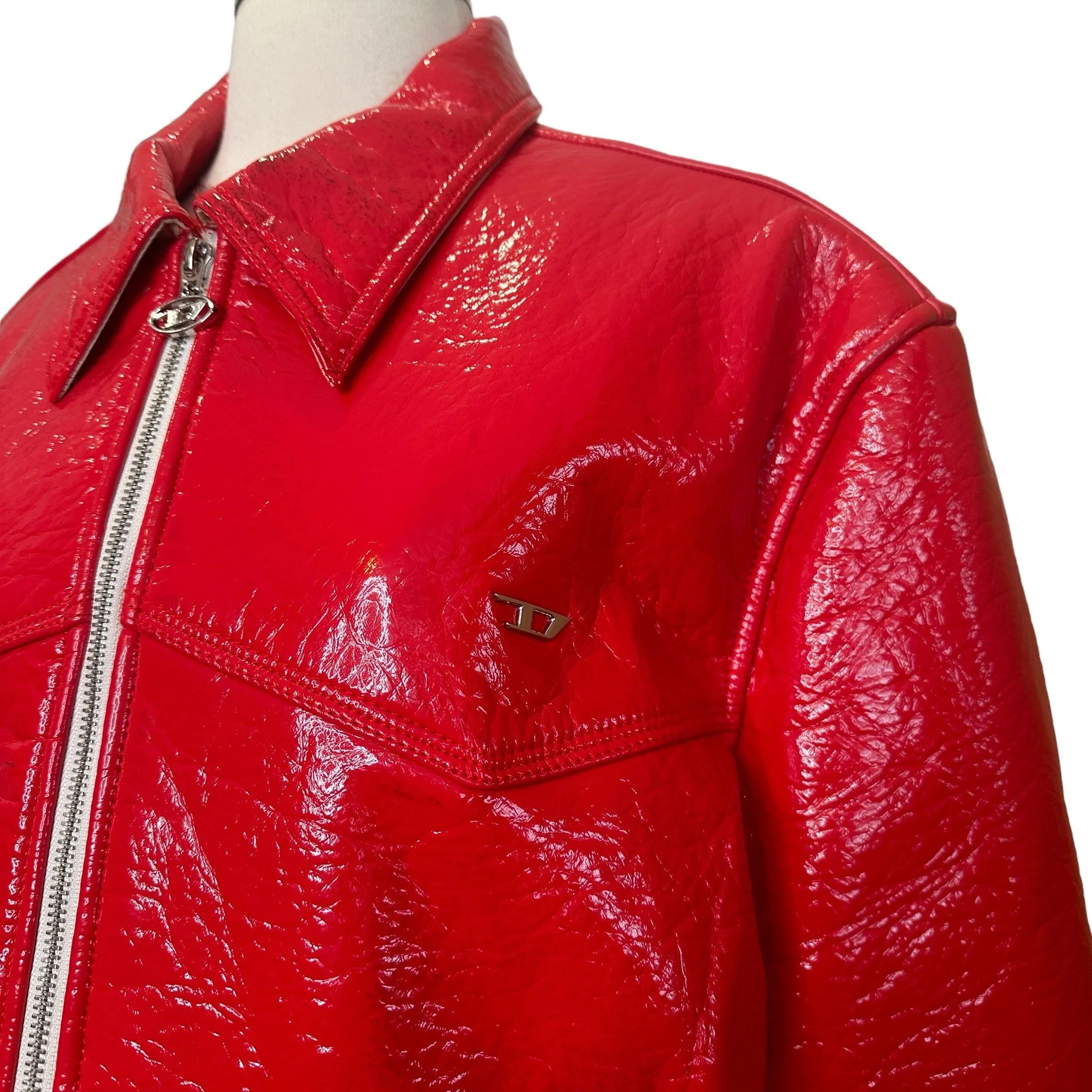 Red Patent Bomber Jacket - XL