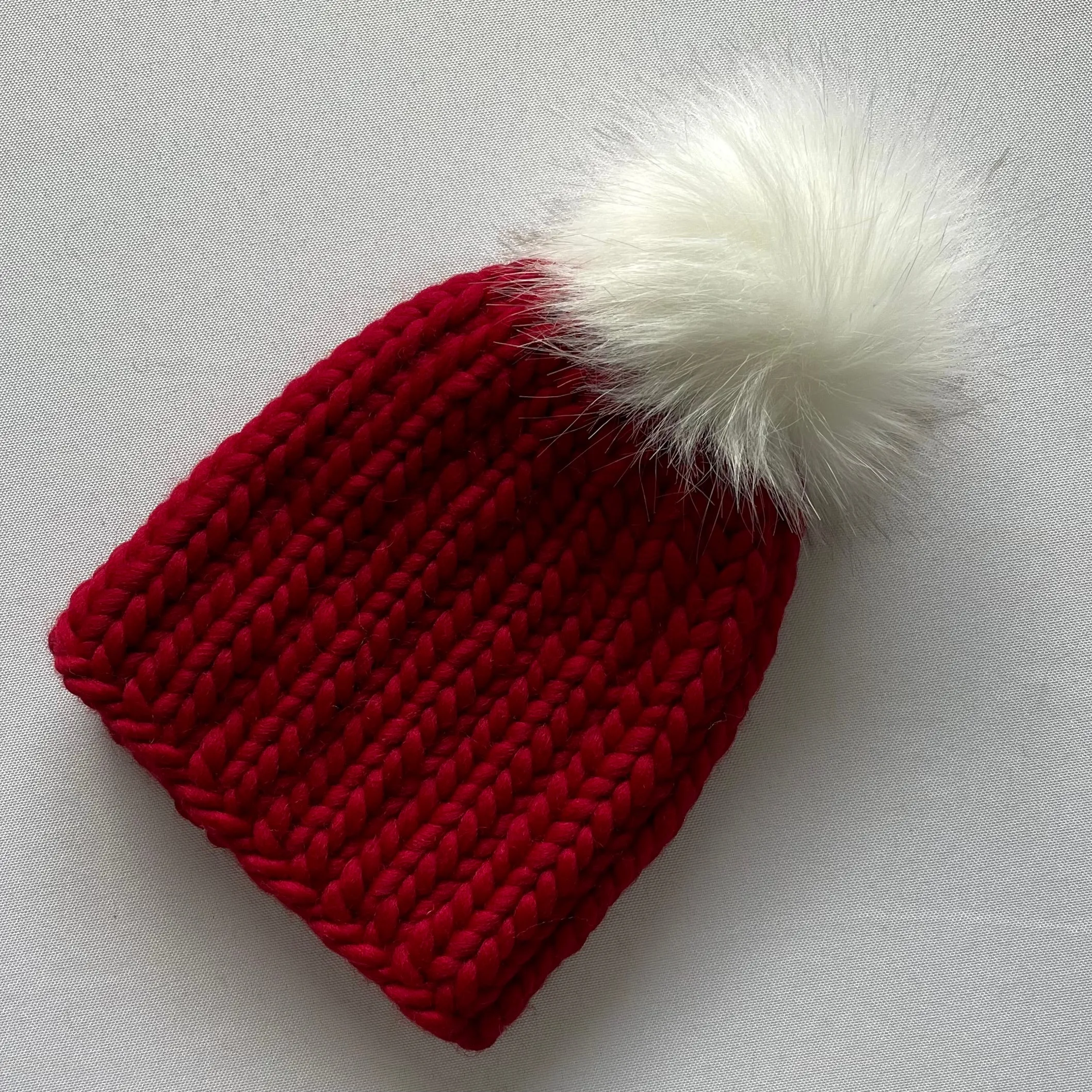 Red Peruvian Wool Baby Hat with Faux Fur Pom Pom