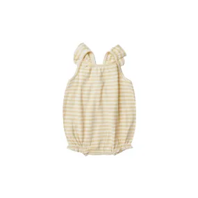 Ribbed Ruffle Romper - Yellow Stripe