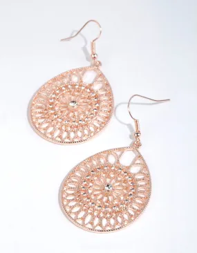 Rose Gold Diamante Filigree Teardrop Earrings