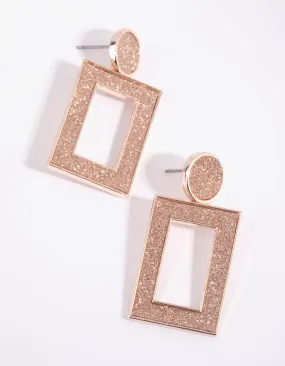 Rose Gold Rectangular Glitter Earrings