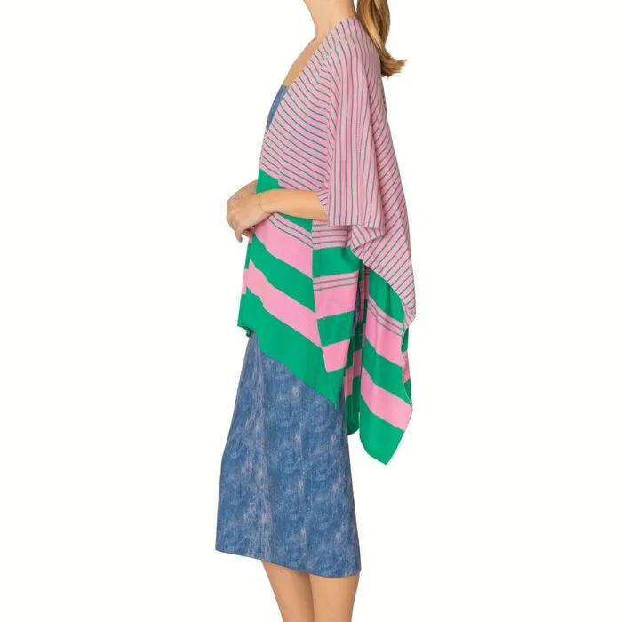 Ruana Kimono Striped Pink and Green