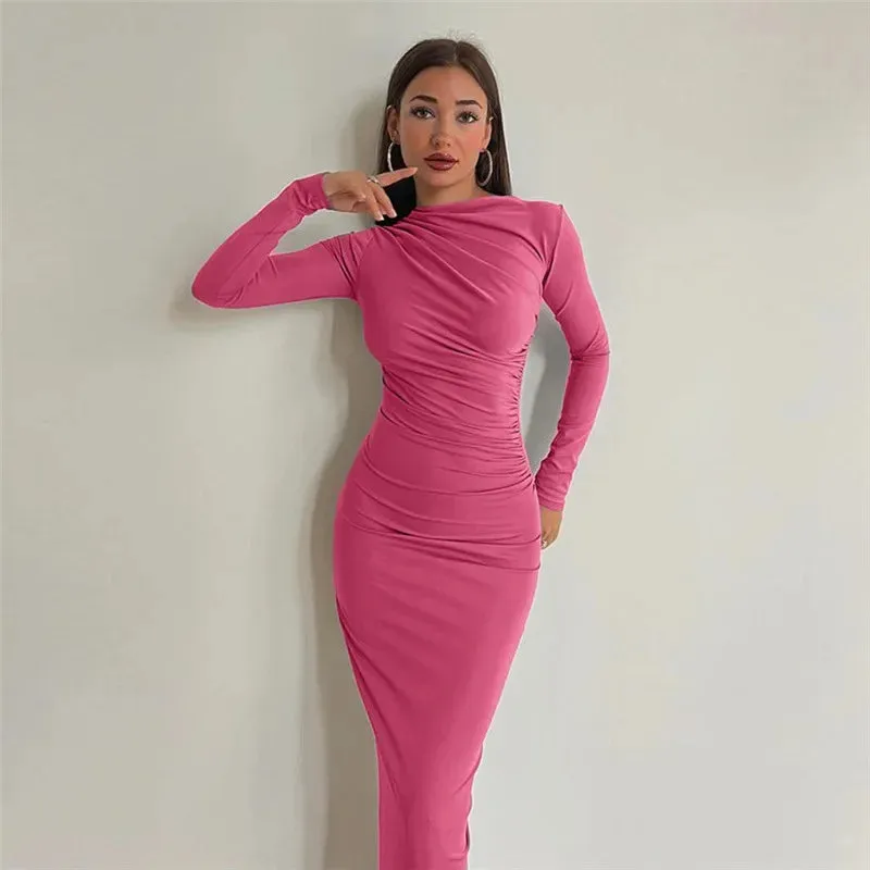 Ruched Long Bodycon Maxi Dress