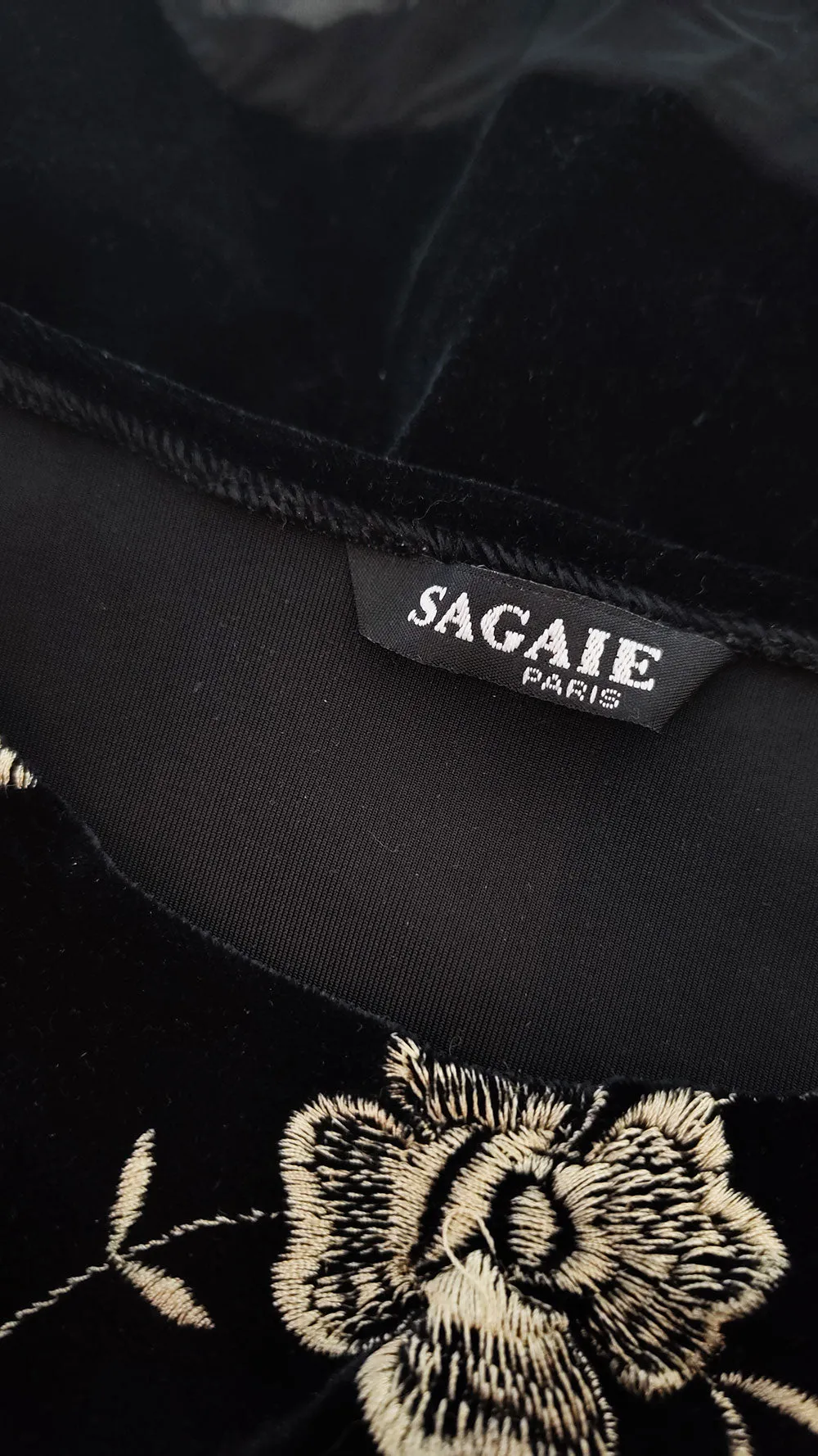 Sagaie Paris Black Velour Embroidered Bodysuit