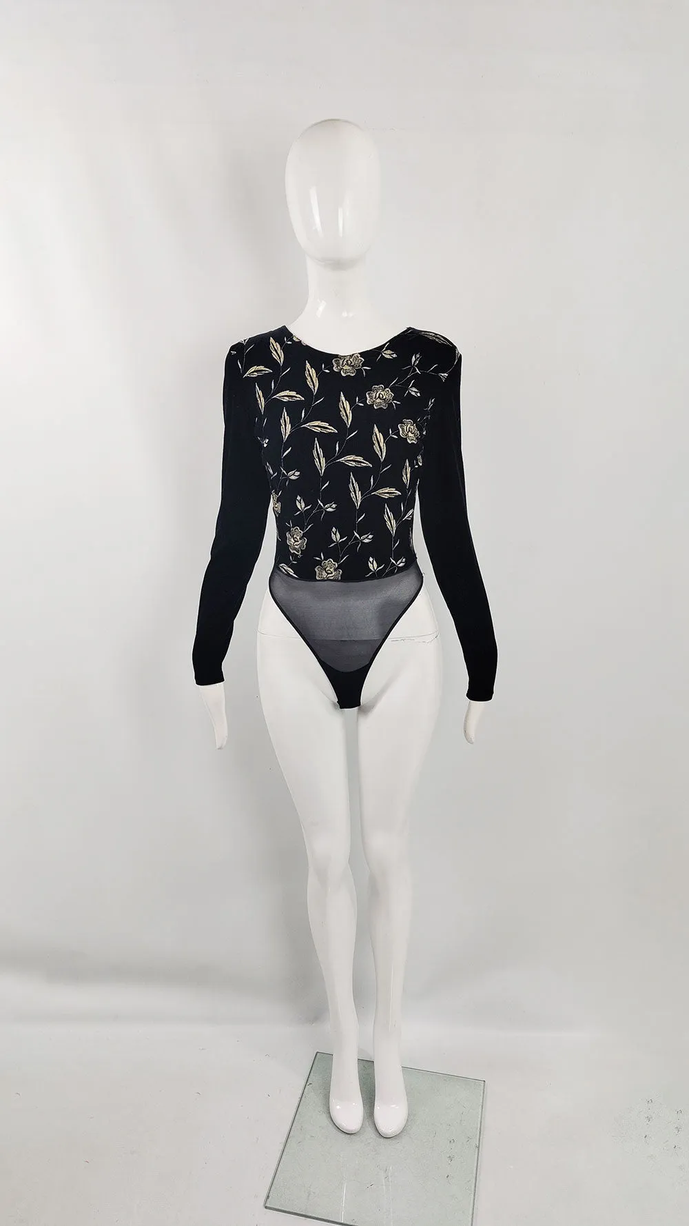 Sagaie Paris Black Velour Embroidered Bodysuit