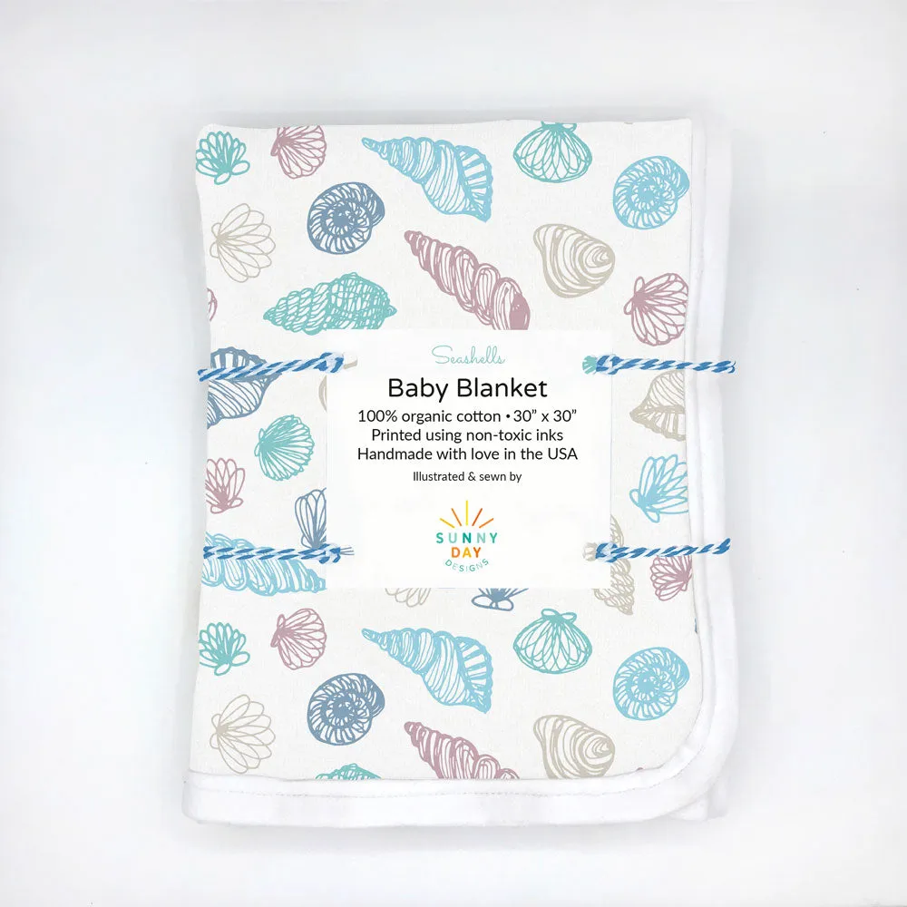 Seashells Coastal Receiving Baby Blanket - Organic Cotton