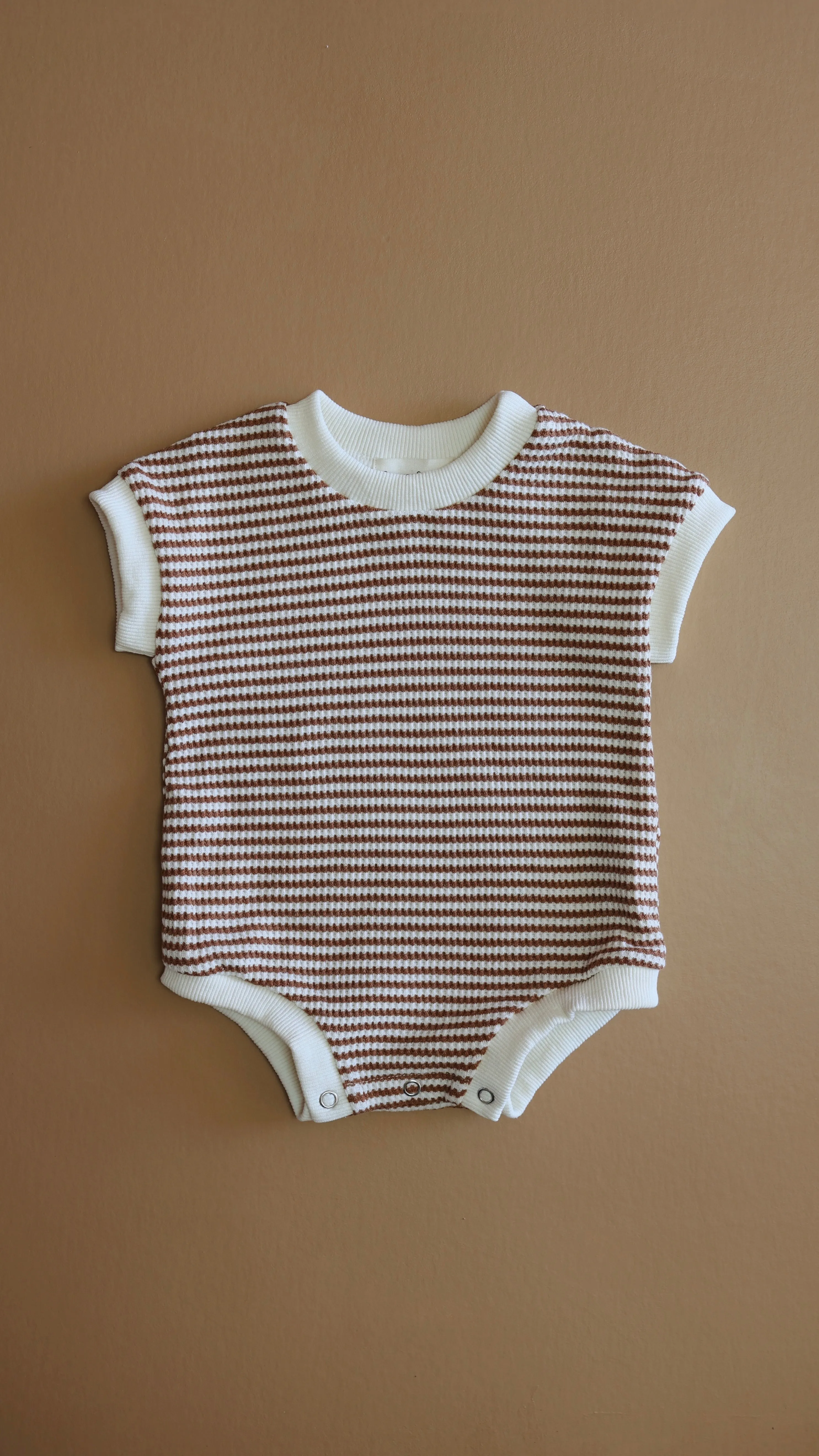 Short Sleeve Romper  | Coffee Stripe