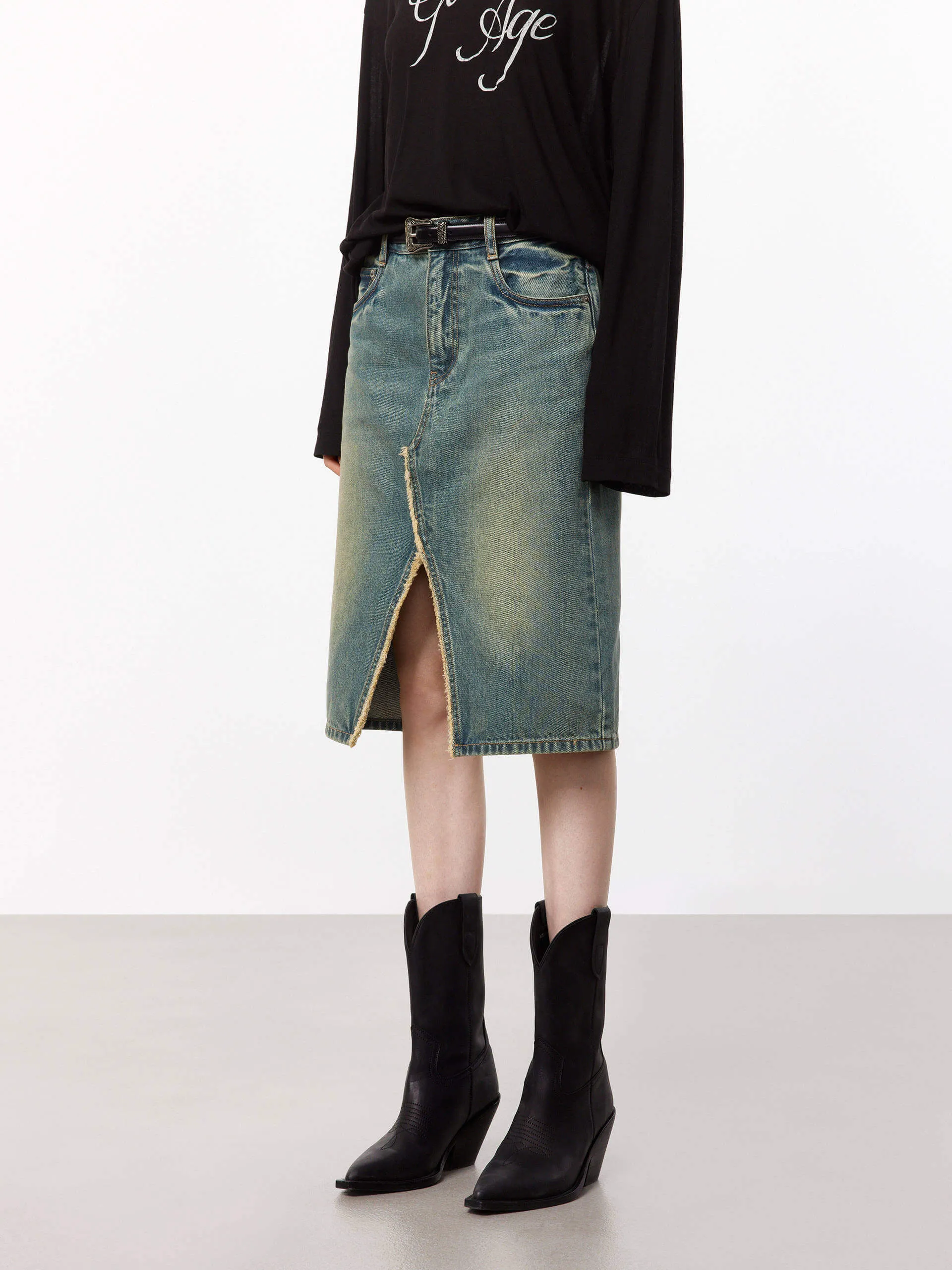 Slit Detailed Denim Skirt