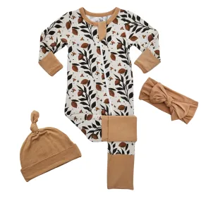 Smart Bamboo Zipper Romper, Beanie & Headband Set - Lemon Party