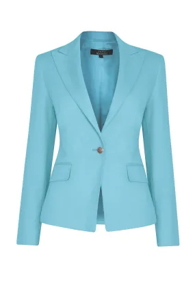 Smart Blazer Jacket in Soft Turquoise Doeskin - Inez