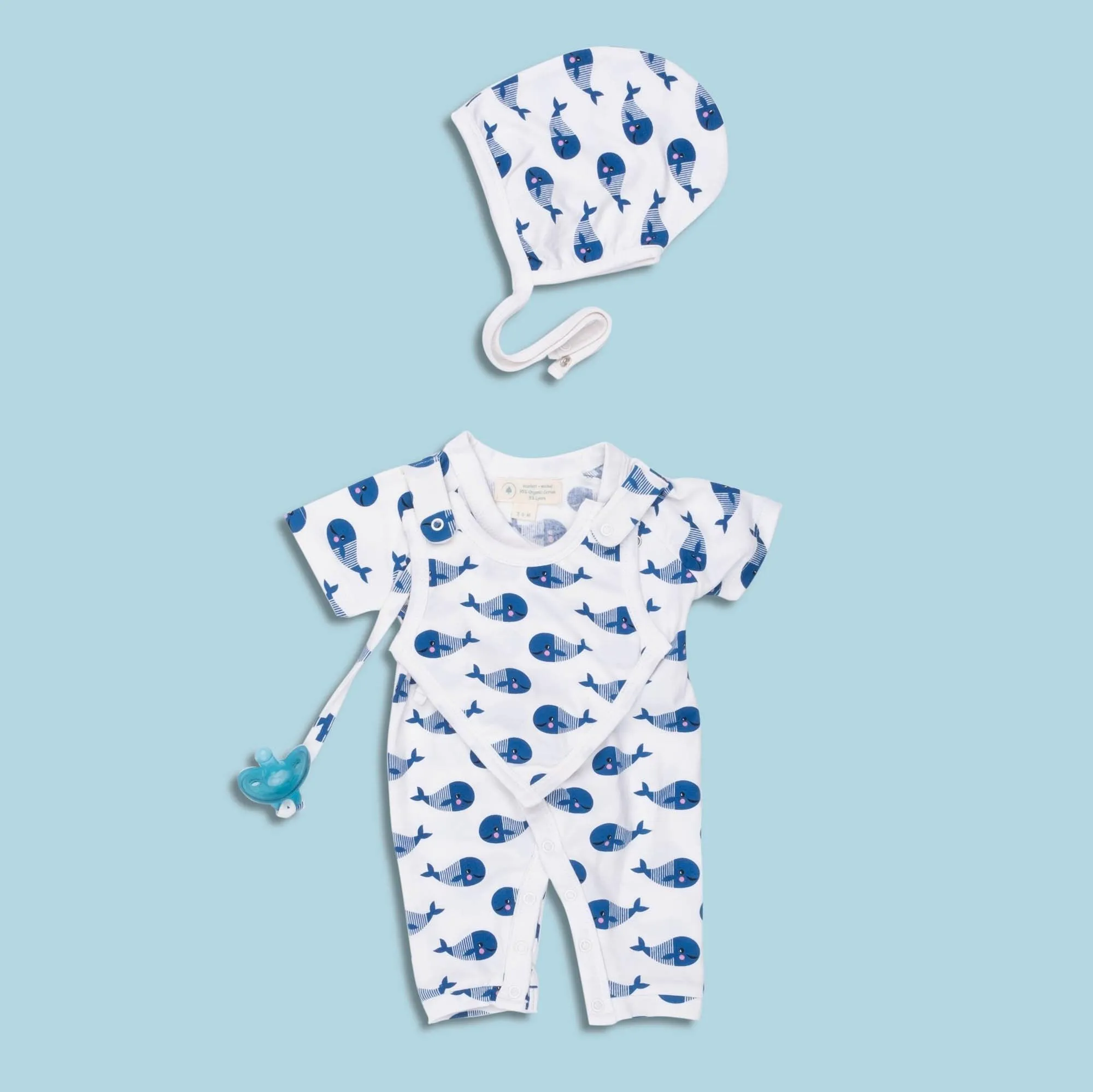 Smart Short Sleeve Kimono Romper   Bib - Blue Whale