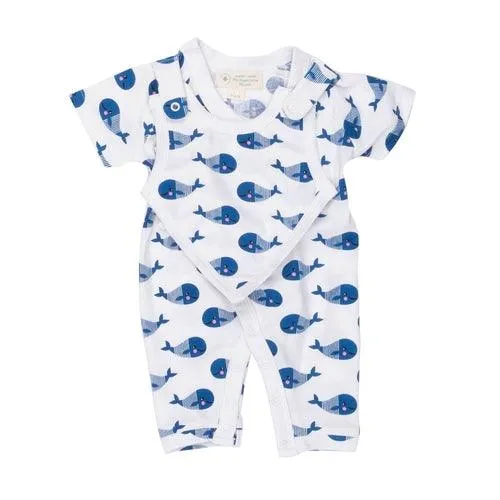 Smart Short Sleeve Kimono Romper   Bib - Blue Whale