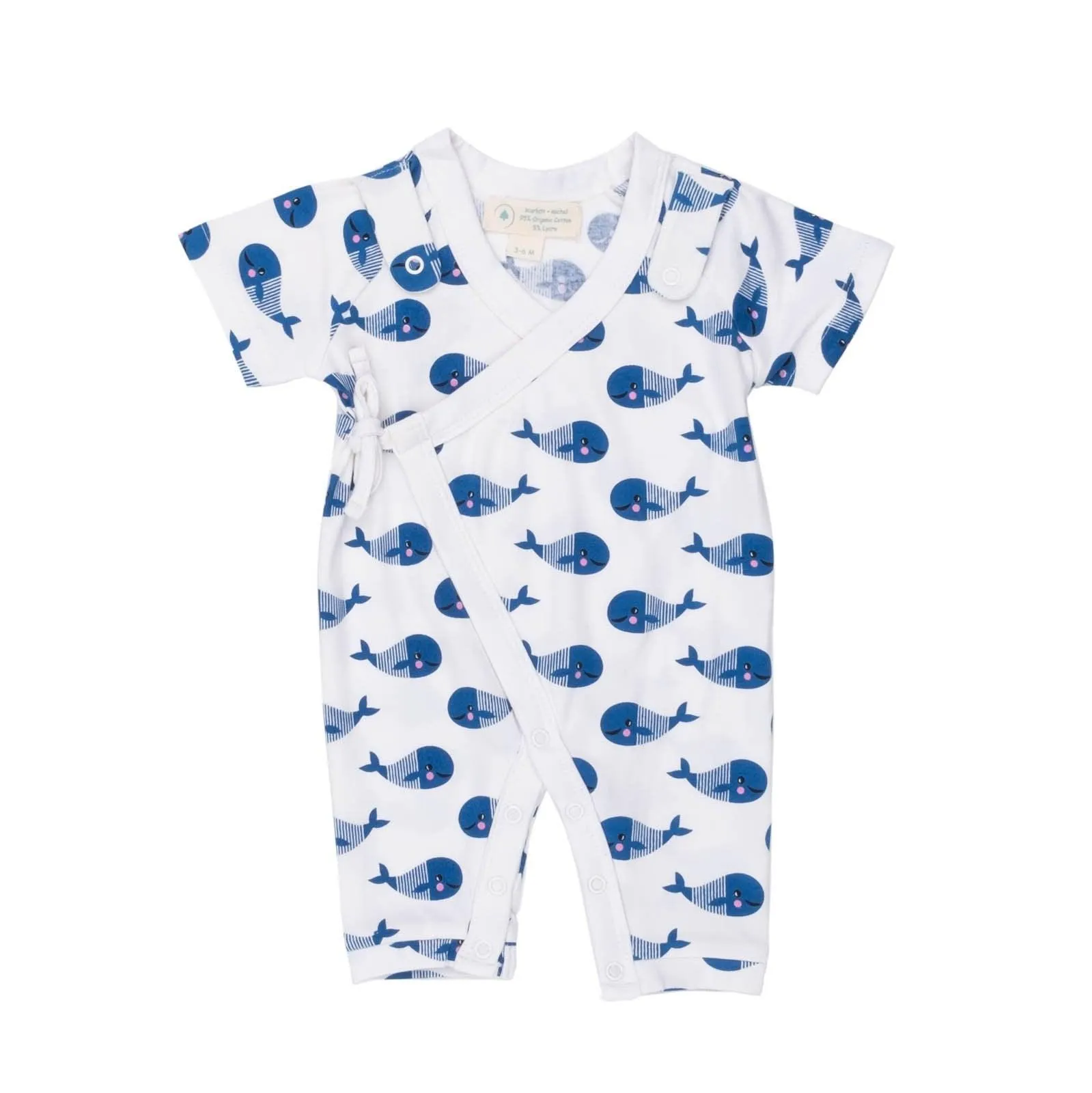 Smart Short Sleeve Kimono Romper   Bib - Blue Whale