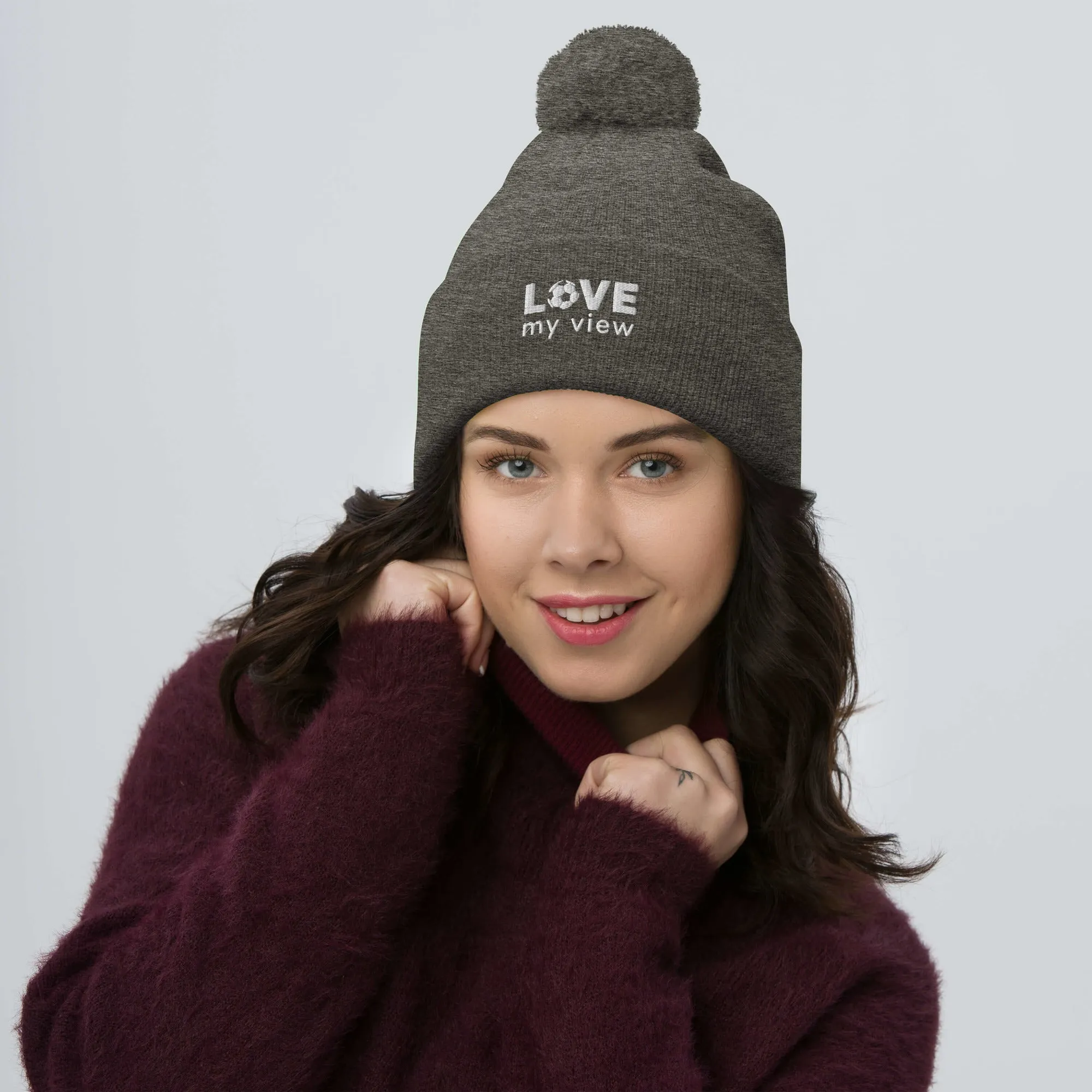 Soccer Beanie with Pom-Pom (with white embroidery)