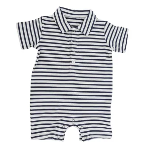 Sweet Bamboo Polo Romper | Navy Stripe