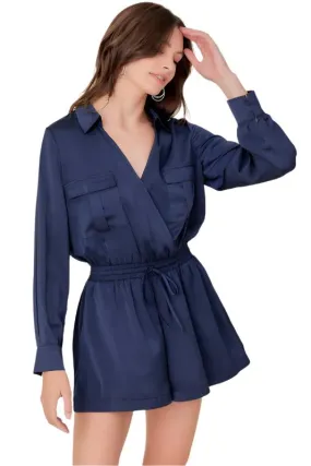 TEEK - Deep Navy Pocket Front Overlap Safari Romper