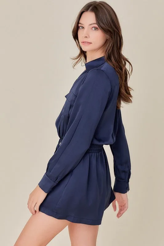 TEEK - Deep Navy Pocket Front Overlap Safari Romper