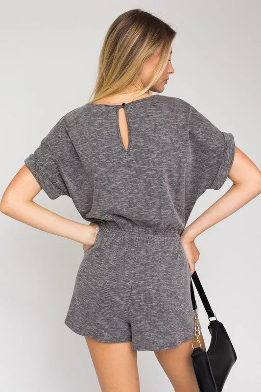 TEEK - Short Roll-Up Sleeve Elastic Waist Romper