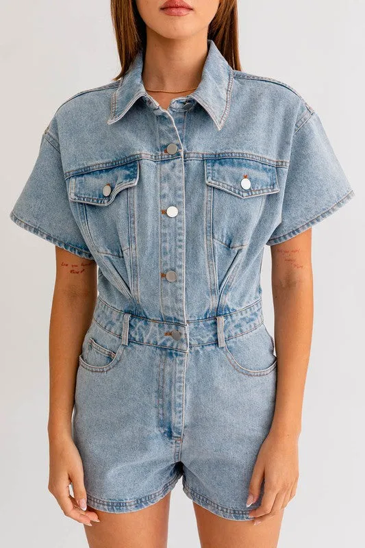 TEEK - Short Sleeve Denim Romper