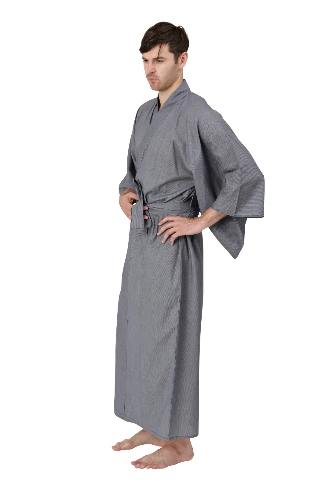 Thin Stripe Long Mens Cotton Yukata Kimono Plus Size