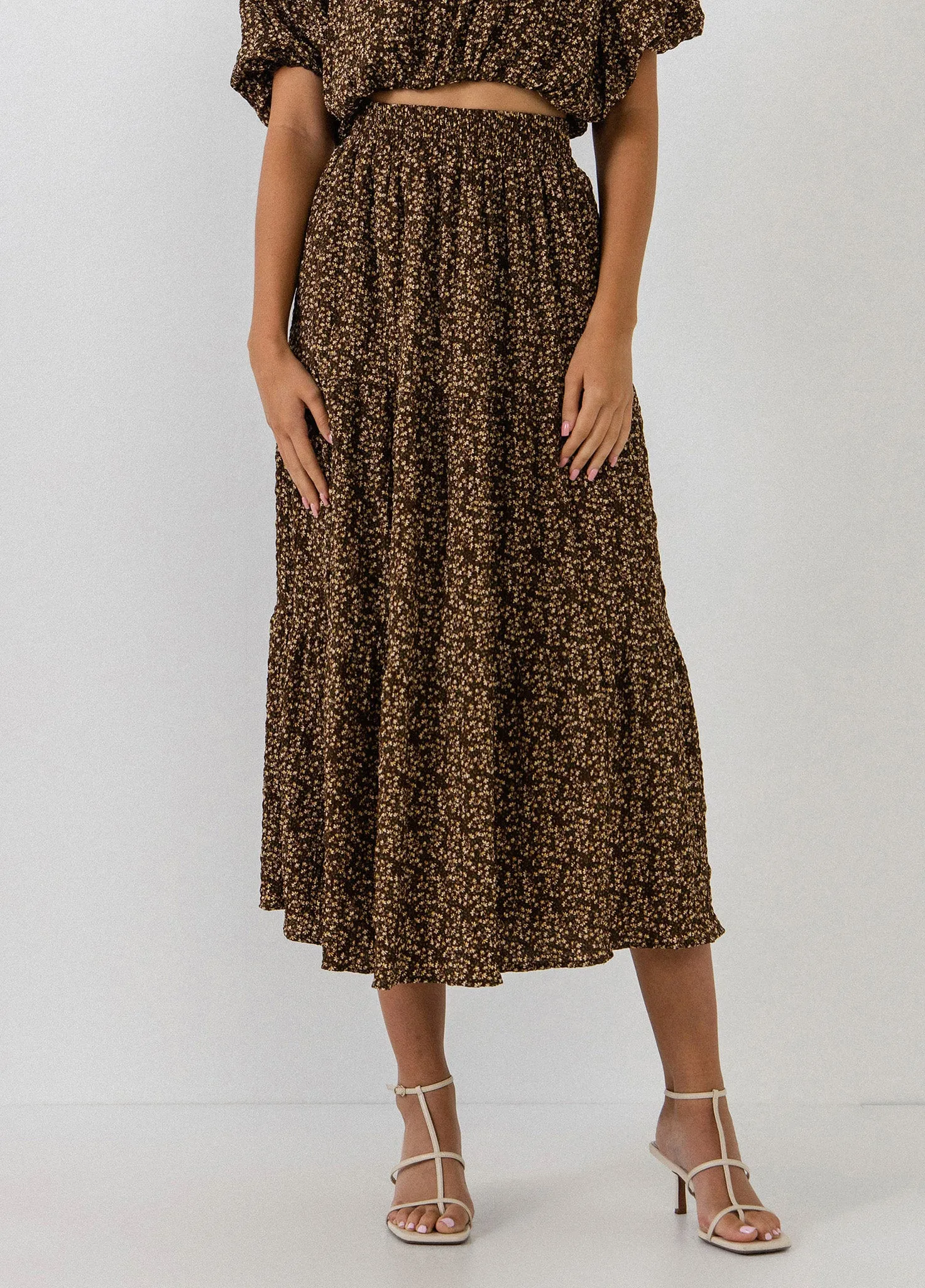 Tiered Brown Floral Skirt