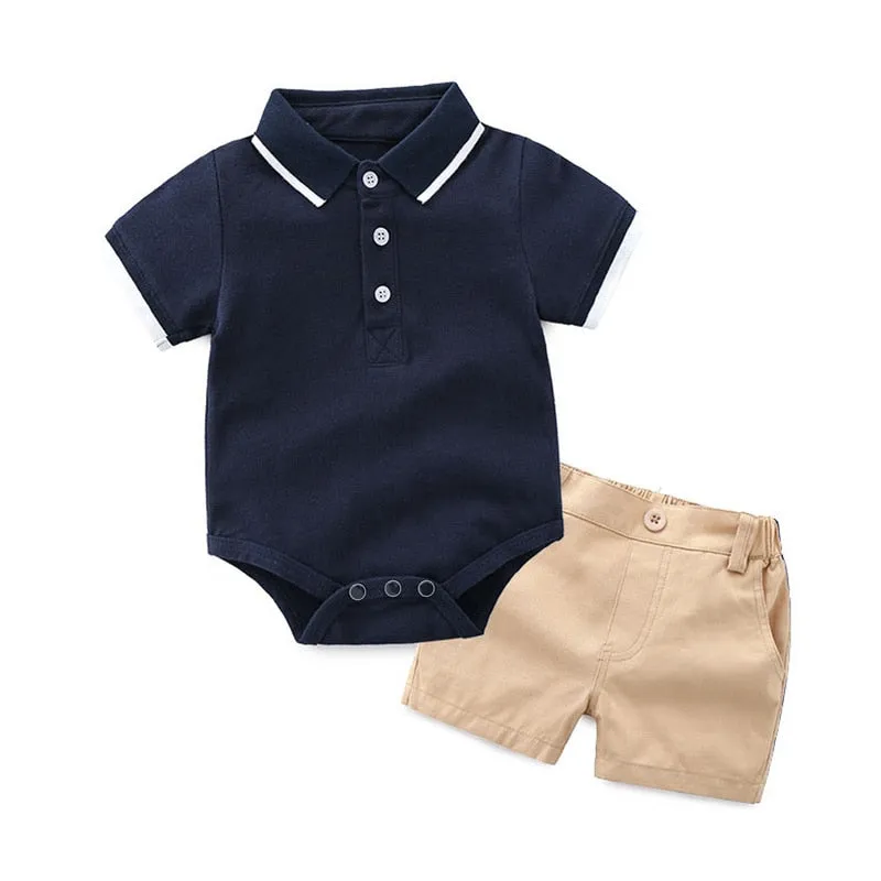 Top and Top Summer Fashion Newborn Boys Formal Clothing Set Cotton Romper Top  Shorts