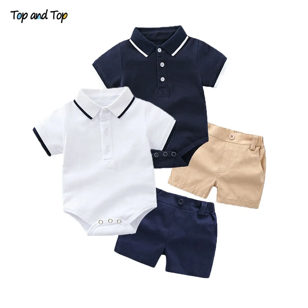 Top and Top Summer Fashion Newborn Boys Formal Clothing Set Cotton Romper Top  Shorts