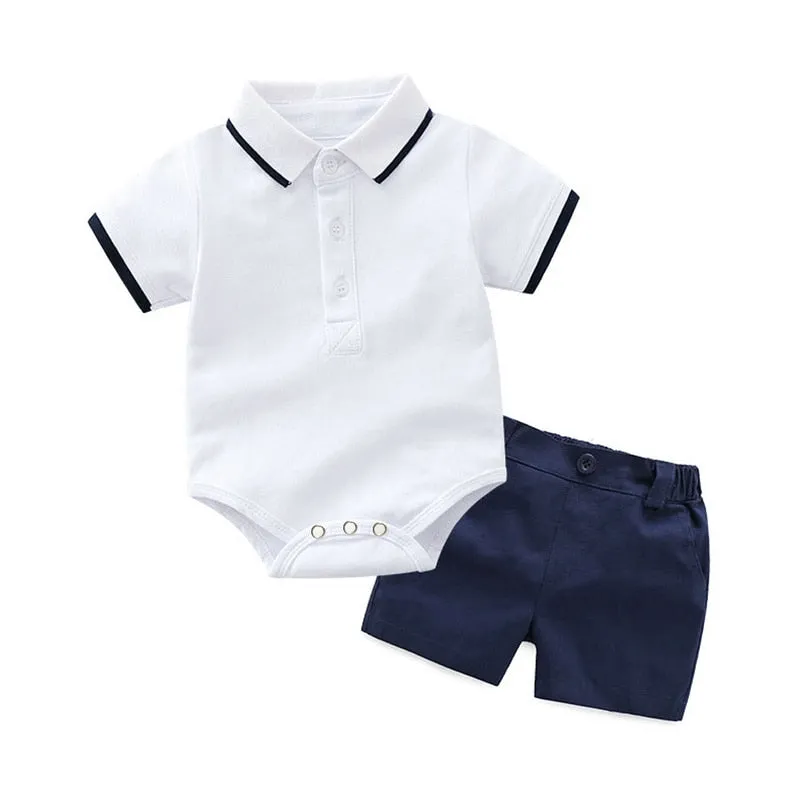 Top and Top Summer Fashion Newborn Boys Formal Clothing Set Cotton Romper Top  Shorts