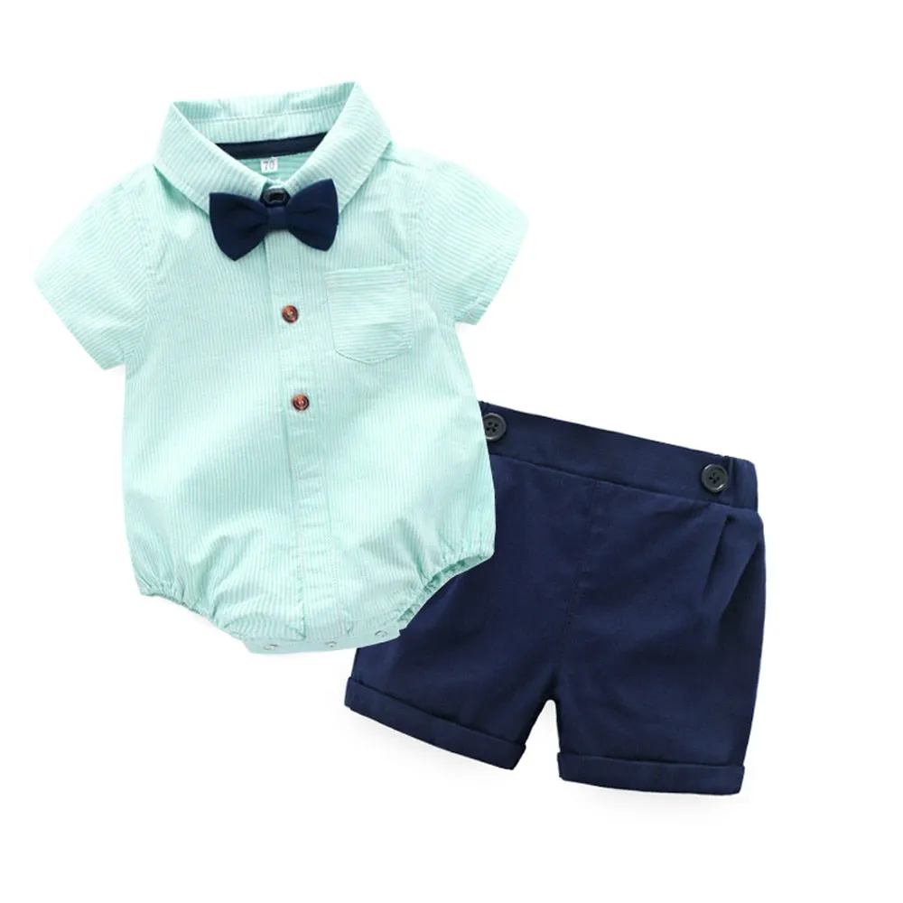 Top and Top Summer Fashion Newborn Boys Formal Clothing Set Cotton Romper Top  Shorts