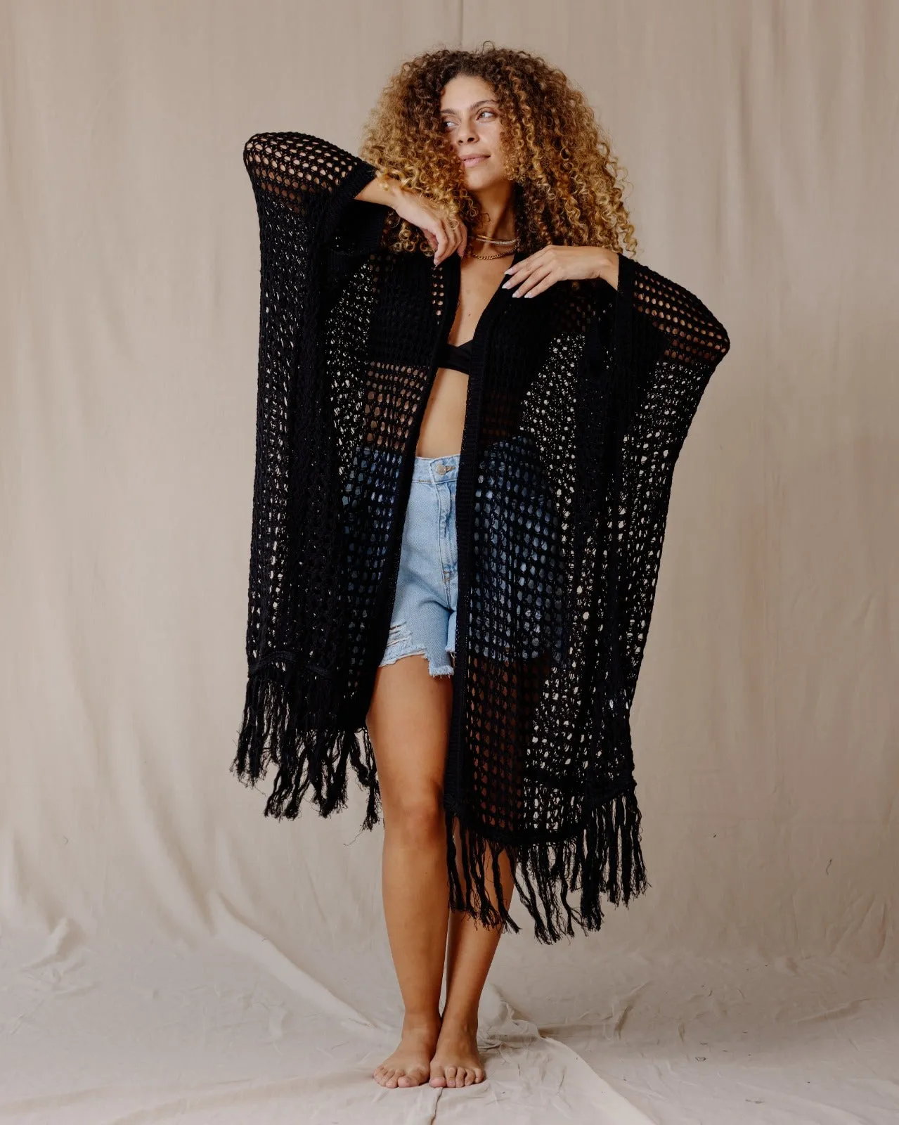 Trico Fringed Kimono Black