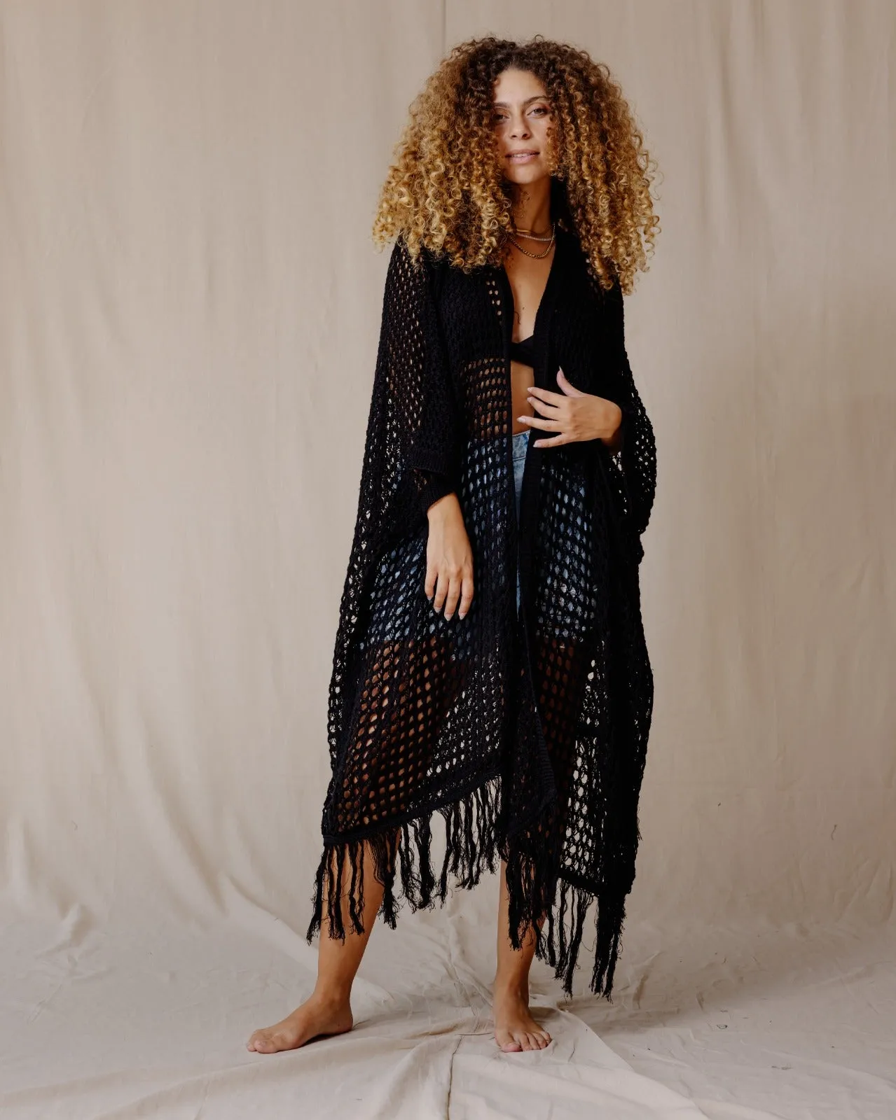 Trico Fringed Kimono Black