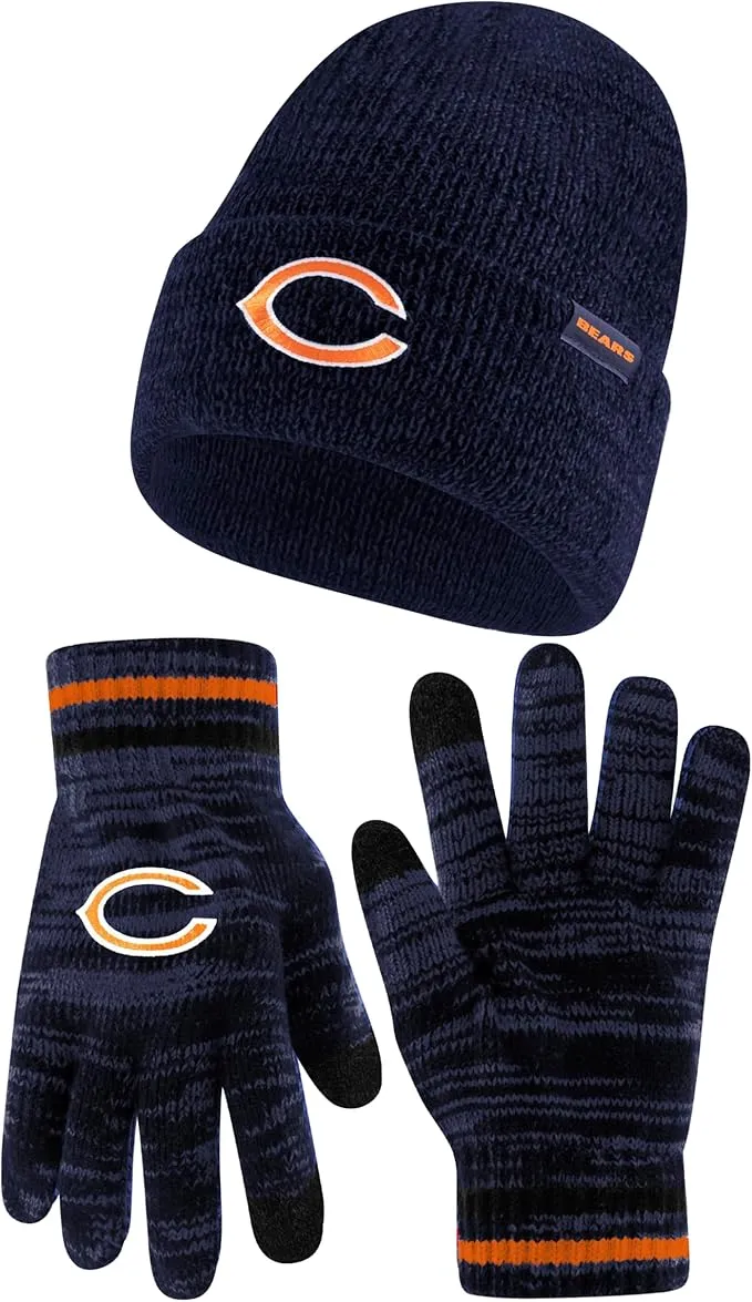 Ultra Game Adults Unisex NFL Official Super Soft Marl Knit Winter Beanie Knit Hat with Extra Warm Touch Screen Gloves|Chicago Bears