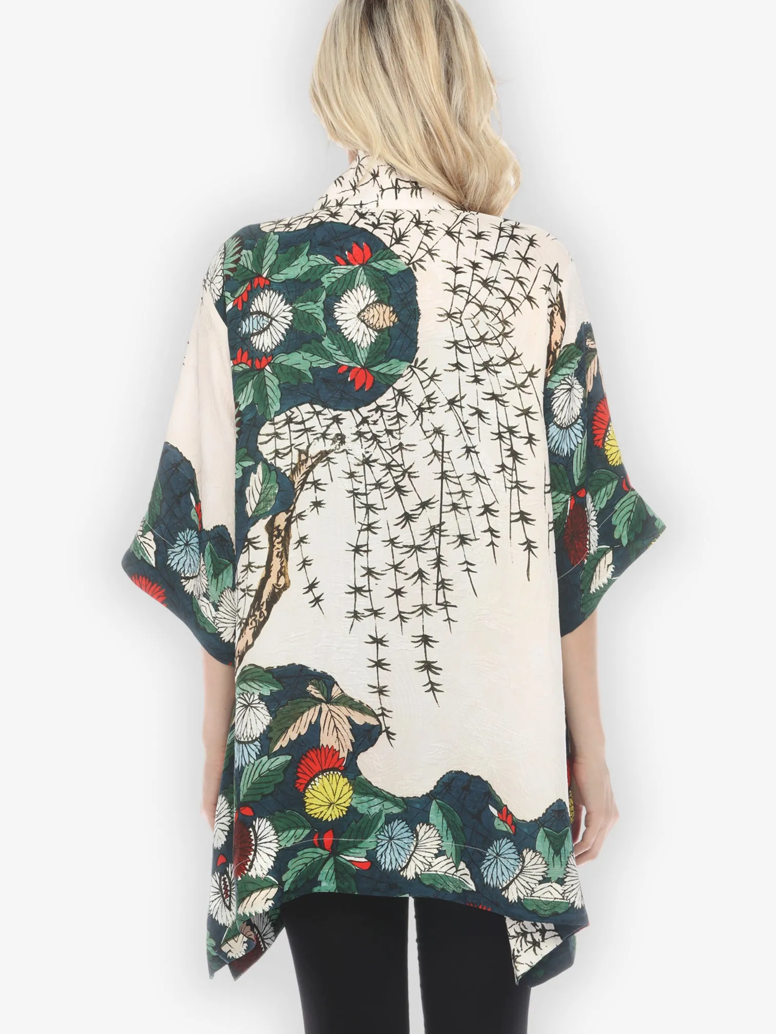 Umbrella Flowers Silk Blend Kimono Jacket