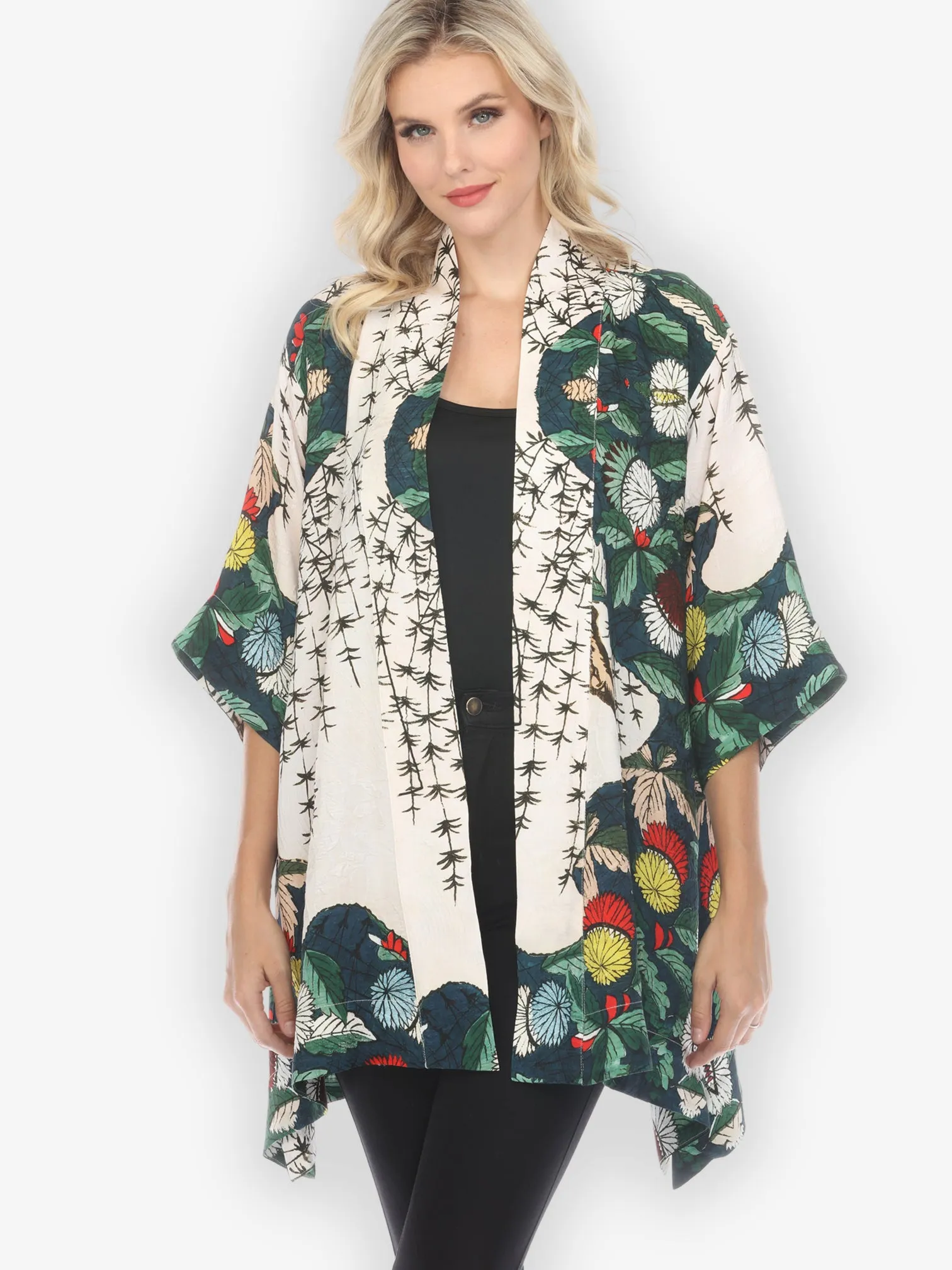 Umbrella Flowers Silk Blend Kimono Jacket