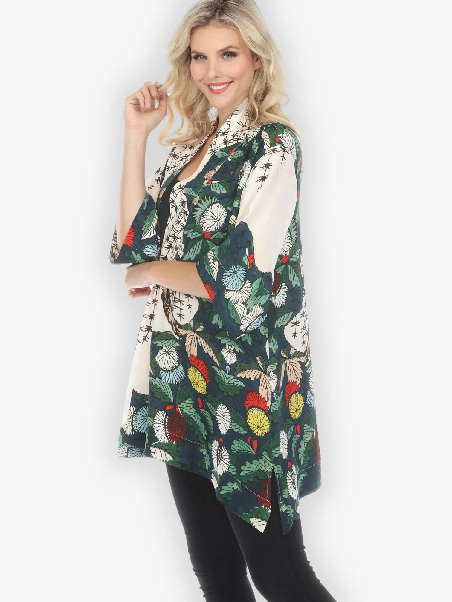 Umbrella Flowers Silk Blend Kimono Jacket