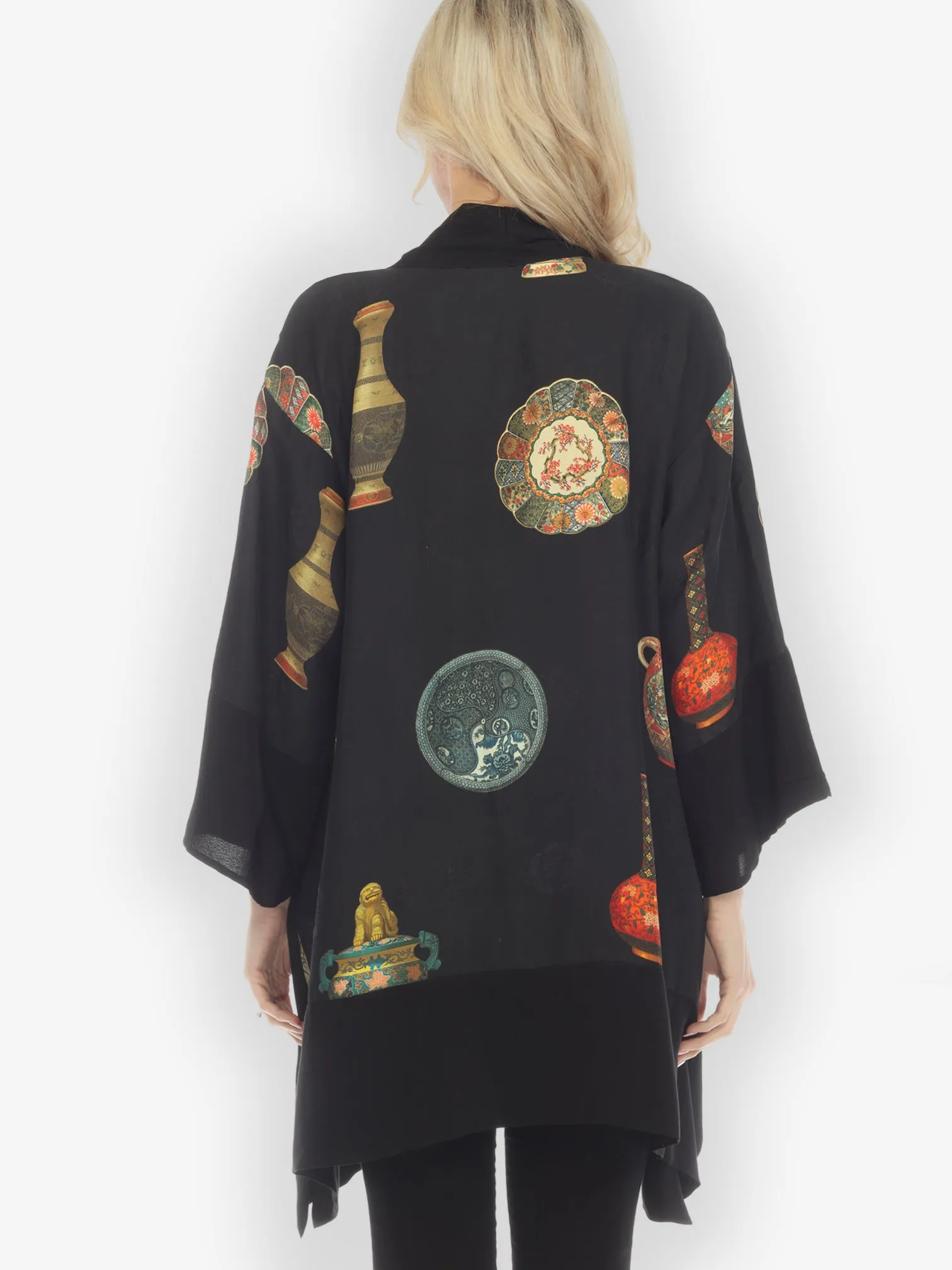 Vase Antique Crest Silk Kimono Jacket