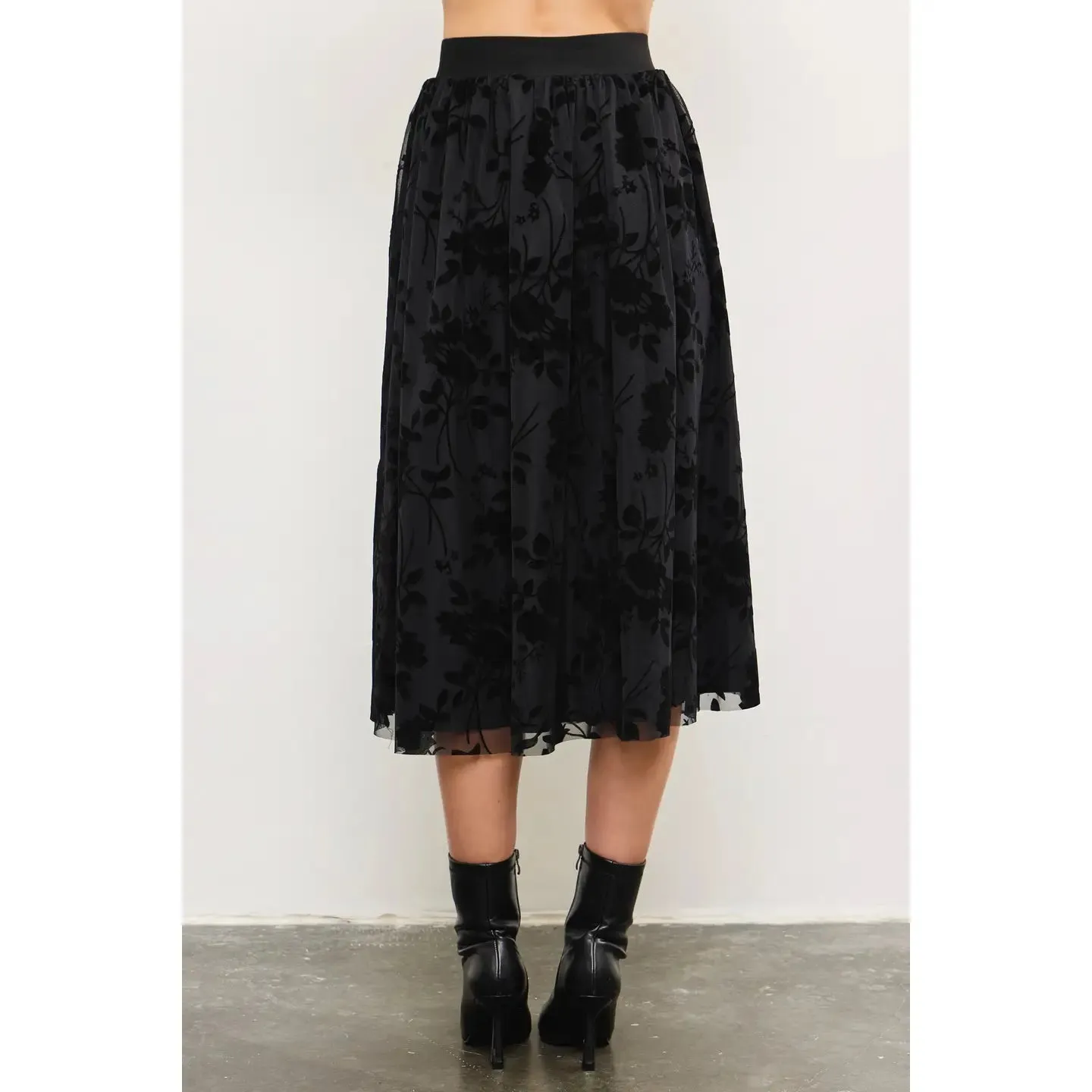 Velvet Floral Burnout Midi Skirt