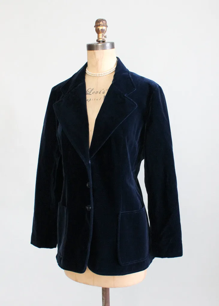 Vintage 1970s Navy Blue Velvet Blazer