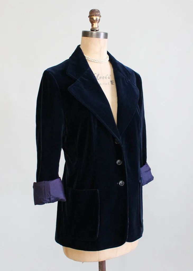 Vintage 1970s Navy Blue Velvet Blazer