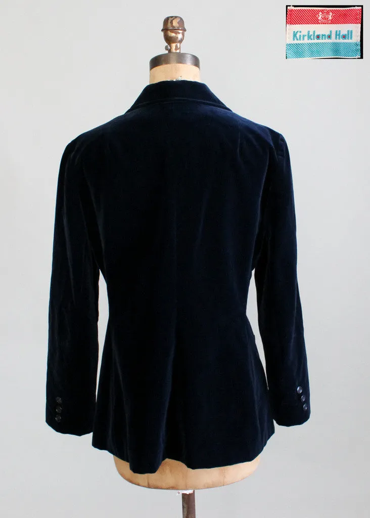 Vintage 1970s Navy Blue Velvet Blazer