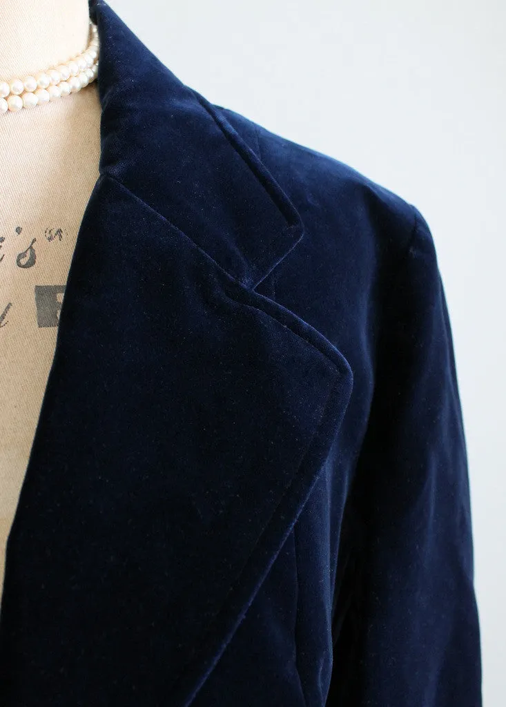 Vintage 1970s Navy Blue Velvet Blazer