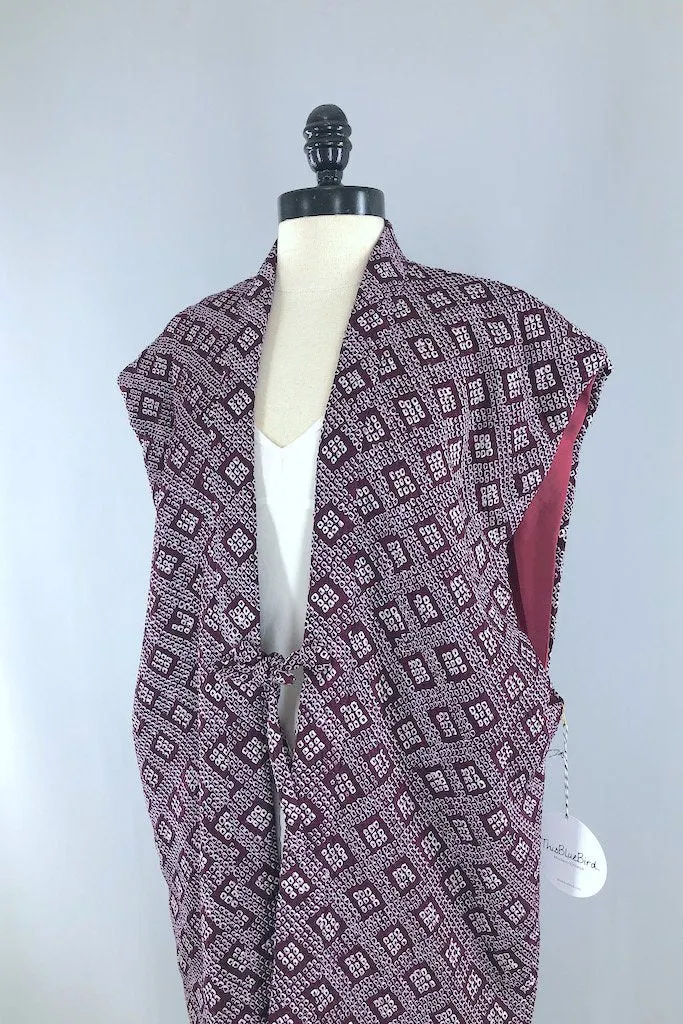 Vintage Purple Shibori Silk Kimono Vest