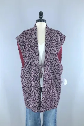 Vintage Purple Shibori Silk Kimono Vest