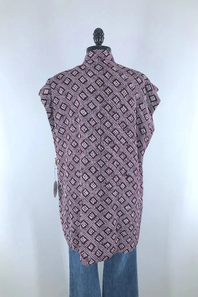 Vintage Purple Shibori Silk Kimono Vest