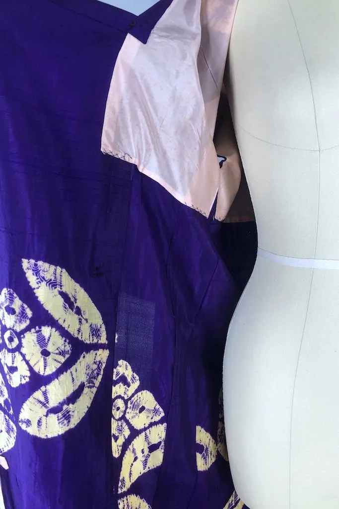 Vintage Purple Silk Shibori Kimono Jacket