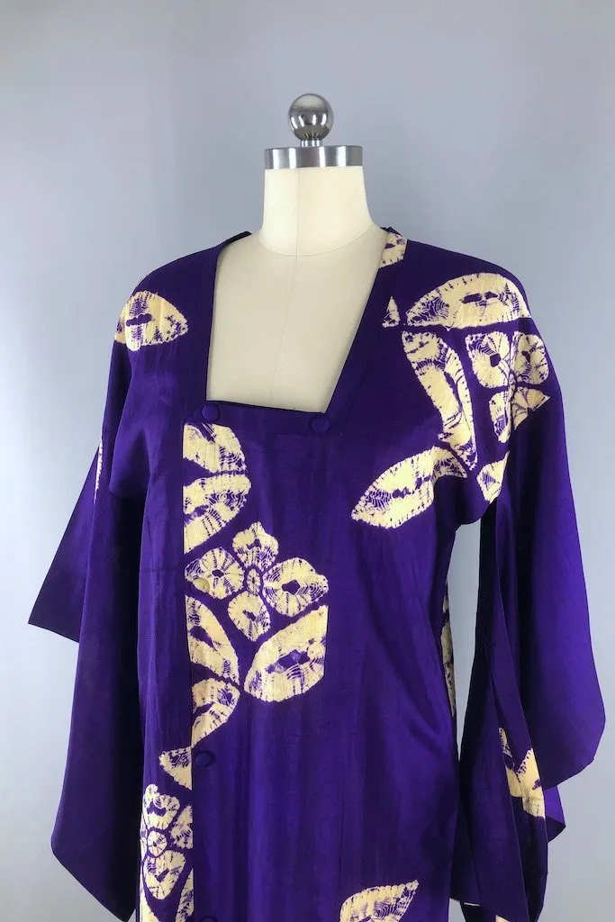 Vintage Purple Silk Shibori Kimono Jacket