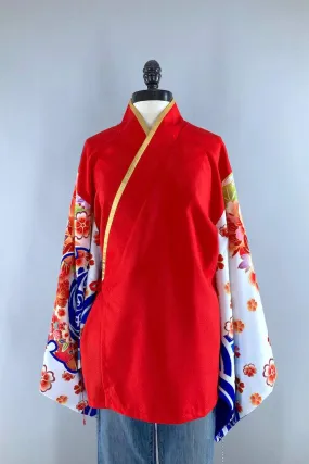 Vintage Red & Blue Floral Kimono Cardigan