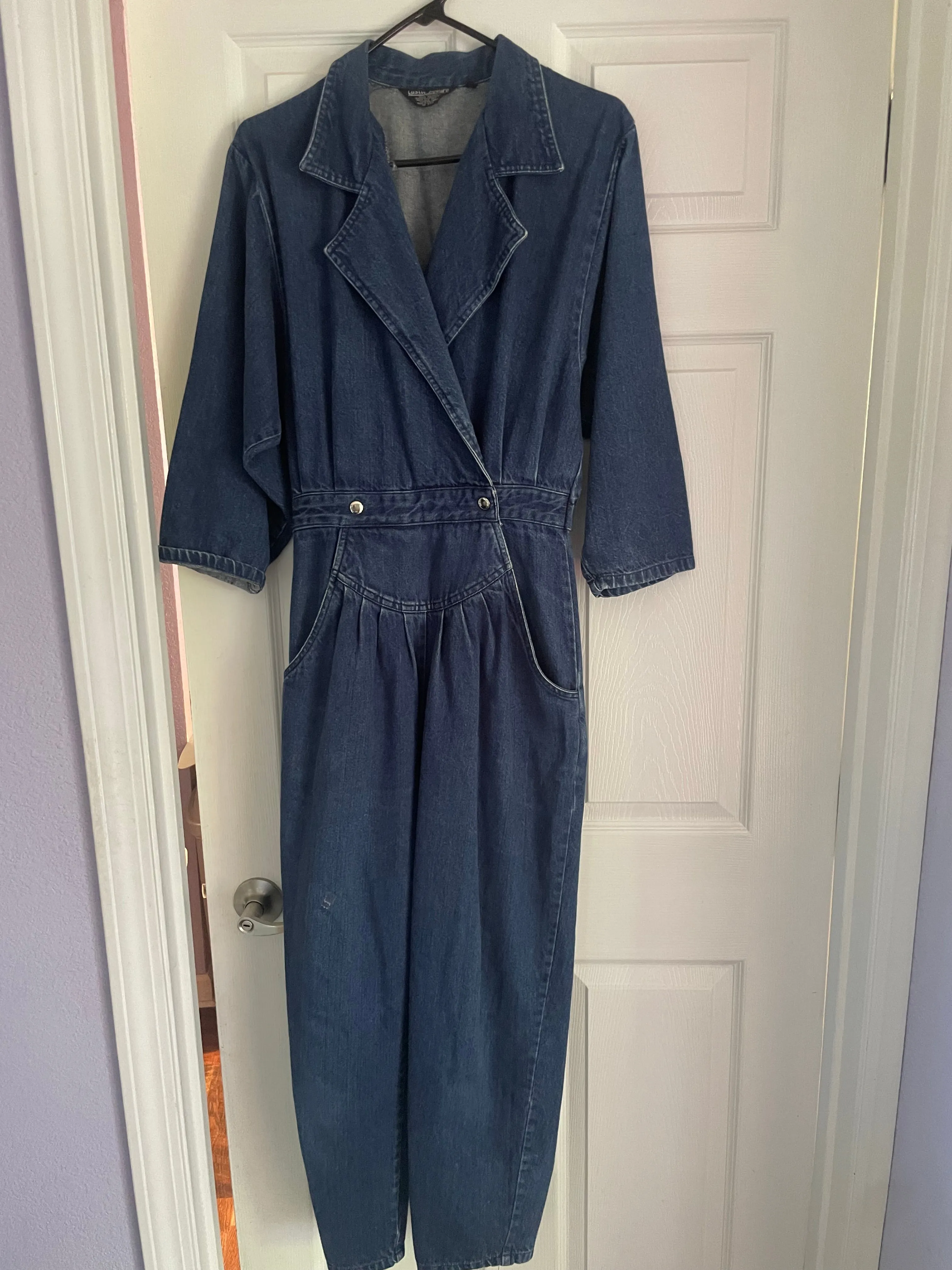 Vintage Women’s Juniors Denim Jean Jumpsuit Romper Coveralls 3/4 Sleeve Sz 11/12