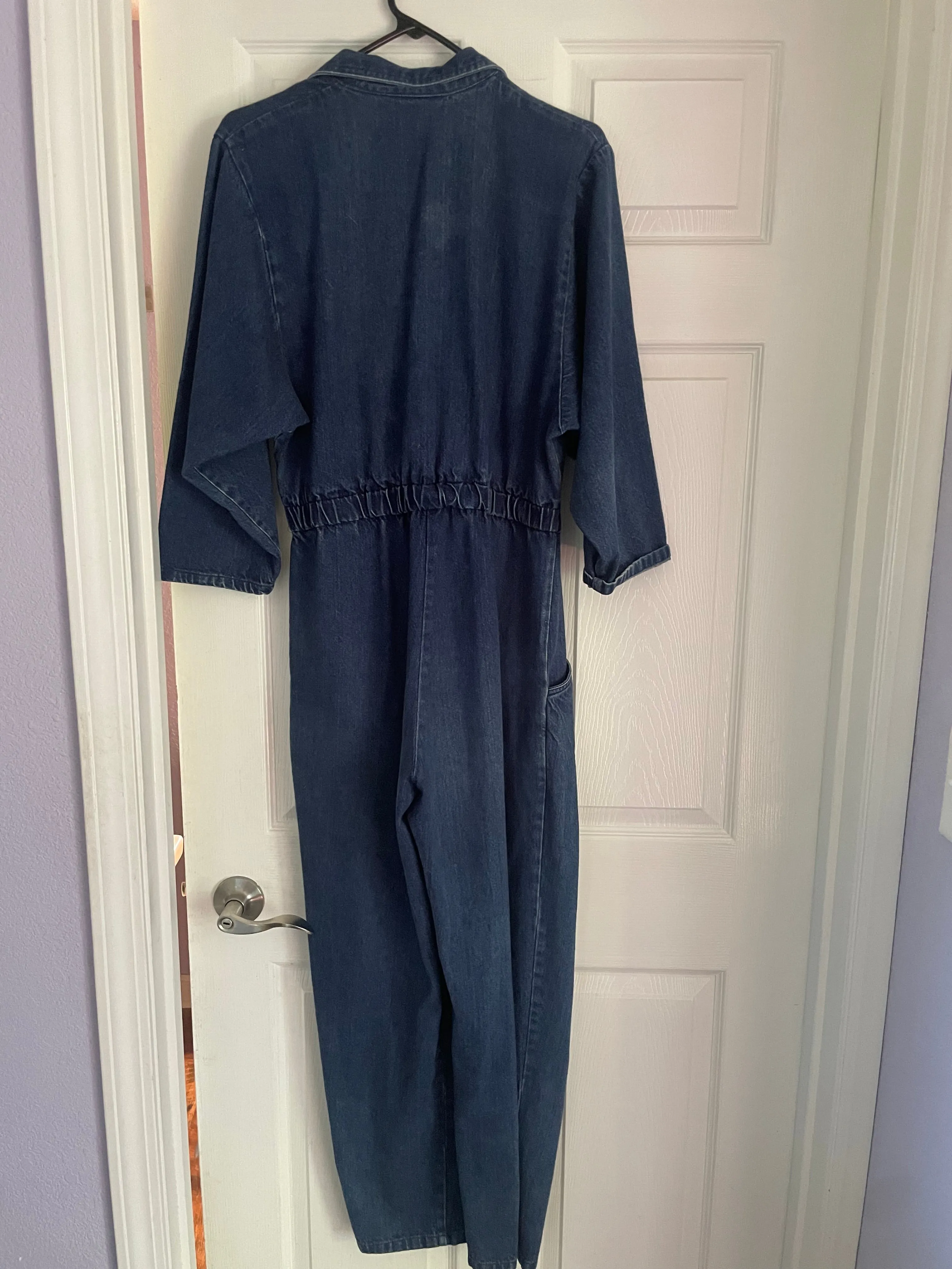 Vintage Women’s Juniors Denim Jean Jumpsuit Romper Coveralls 3/4 Sleeve Sz 11/12